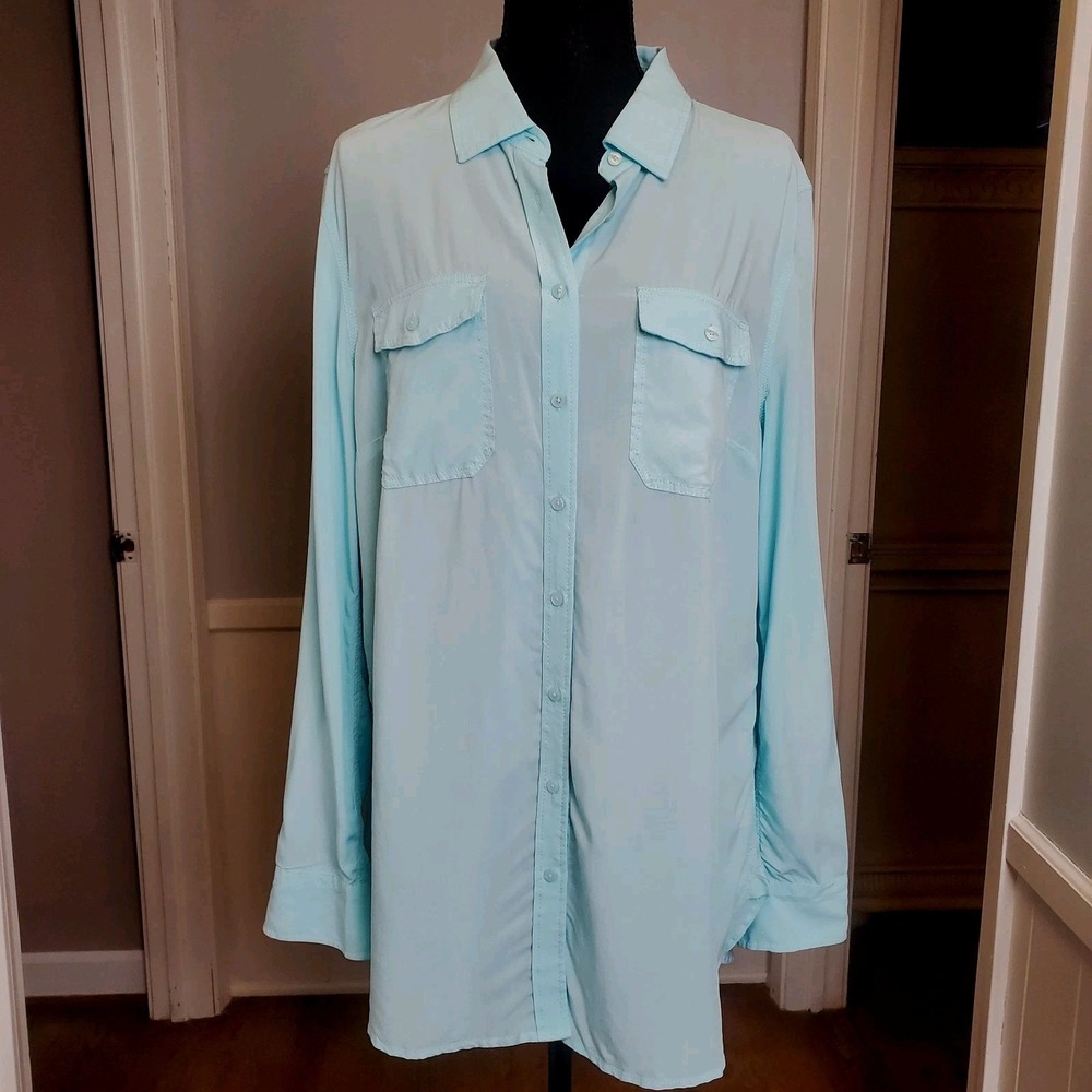 Talbots Rayon Shirt Women's Large Mint Green Long Sleeve Collared Button Up